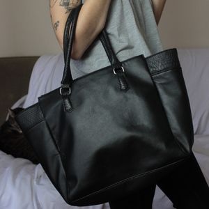 black pleather handbag